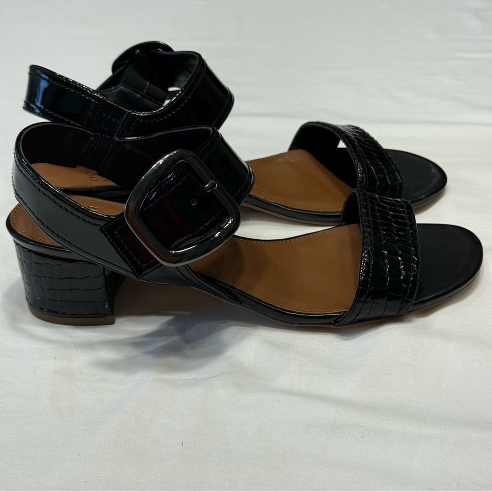 Donald J.‎ Pliner Black Neve Croc Embossed Heeled Sandal with Buckle Women’s 9.5